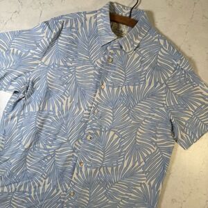 Tasso Elba Island Mens Hawaiian Shirt L Blue Silk Linen Short Sleeve Button Up